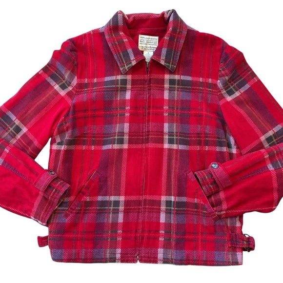 Vtg Limited Jacket Red Plaid Cotton Twill Size Medium - Picture 1 of 6
